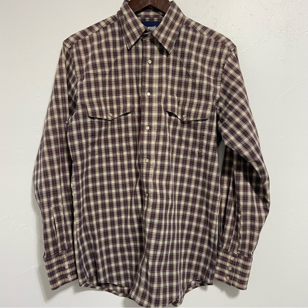 Wrangler Plaid Men's Western Pearl Snap Long Sleeve Shirt Medium Cotton Blend